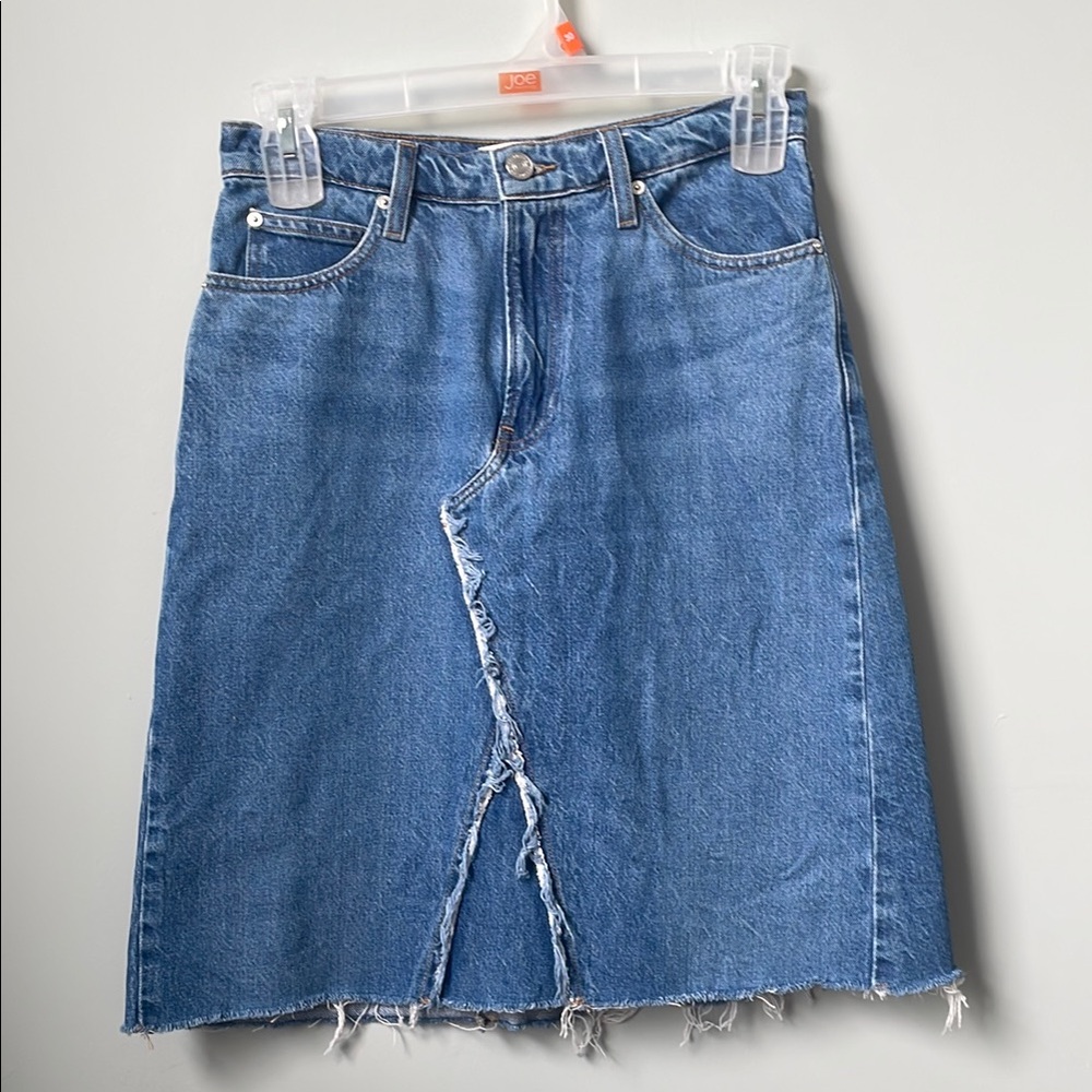 Frame Denim Blue Skirt with Frayed Detail